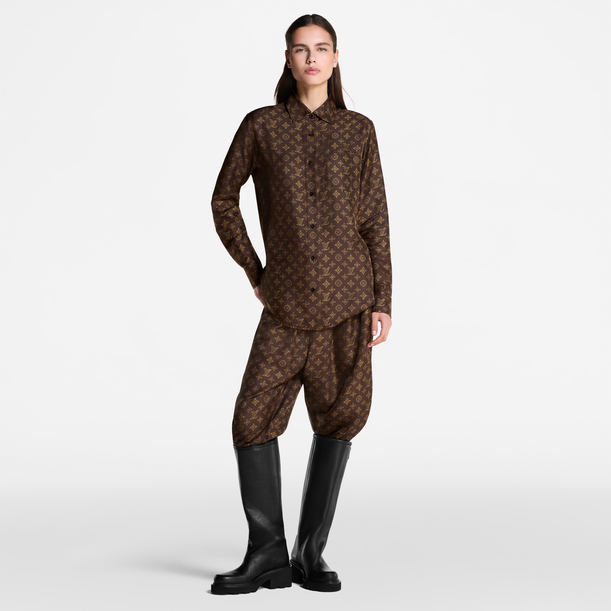 ルイヴィトン 22FW インバーテッドマヒナモノグラムマスキュリン シャツ XS Mahina Silk Shirt - Women - Ready-to-Wear | LOUIS VUITTON ®